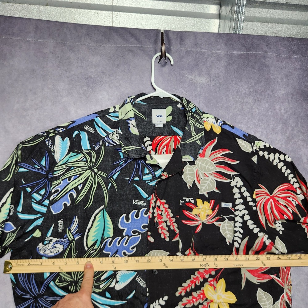 Vans Mens XXL Black Floral Tropical Split Print Short Sleeve Button Up Shirt - Picture 12 of 14